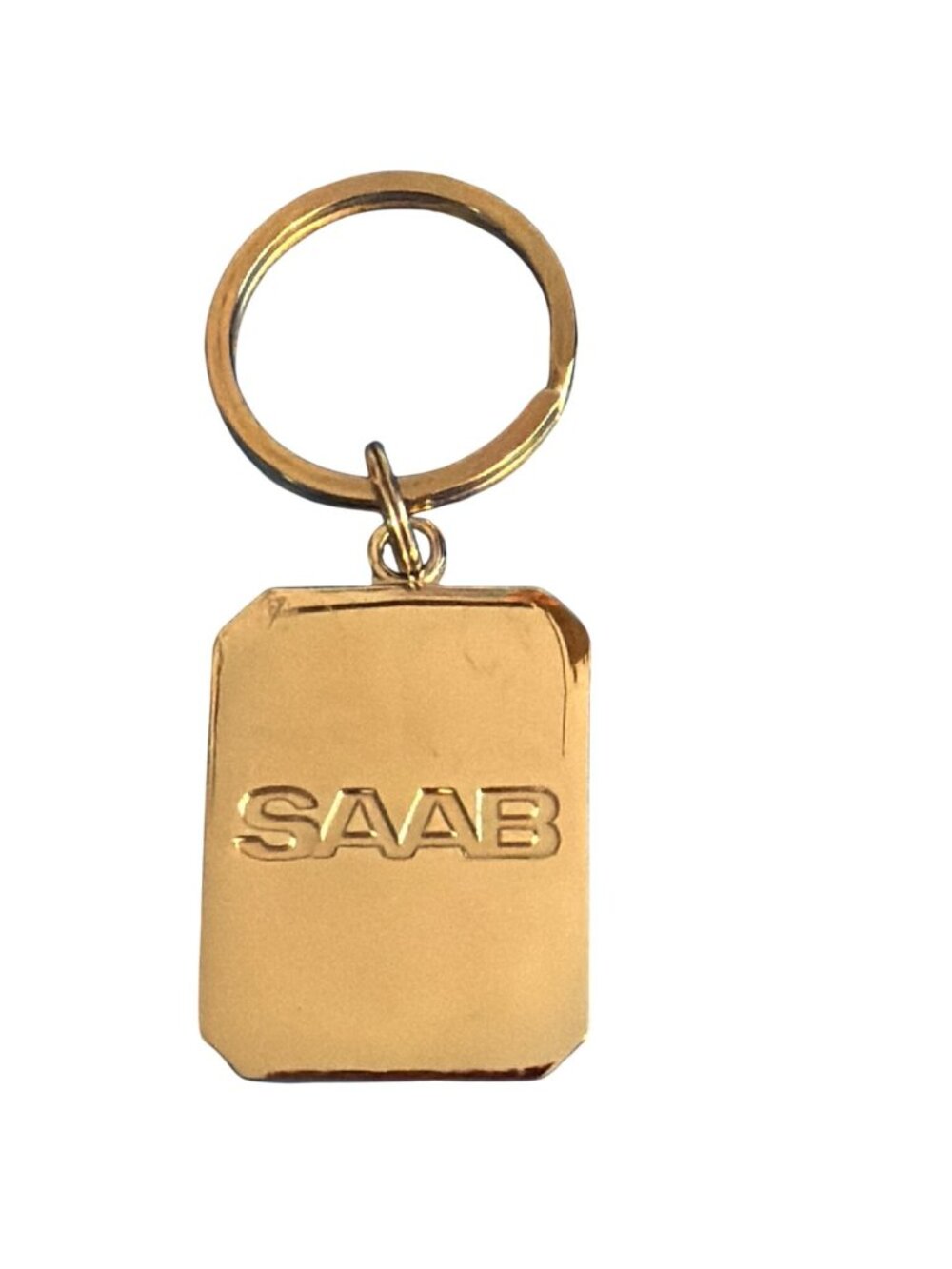 Vintage Saab Silver Tone Metal Keychain Engraved Logo Return Postage Estate 2.5"
